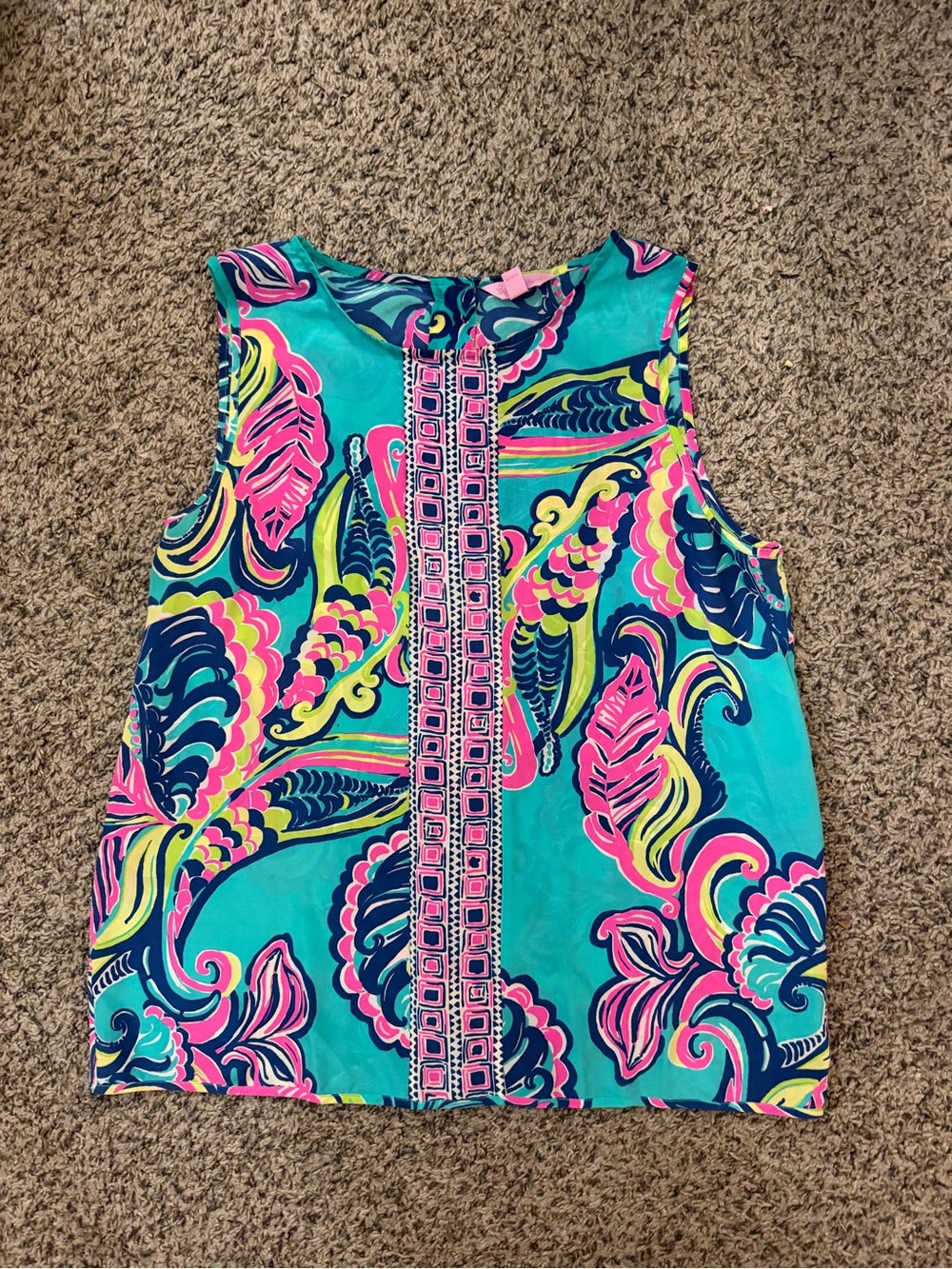 Lilly Pulitzer Teal, Pink & Navy Printed Sleeveless Top